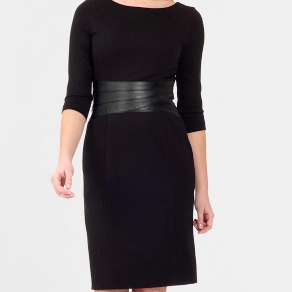 Nue by Shani Dresses & Skirts - Nue by Shani black leather waistband designer long sleeve dress NEW SZ 4